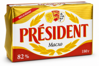 Масло кисло-сливочное несоленое President 82% в/с, 360г /125201/10